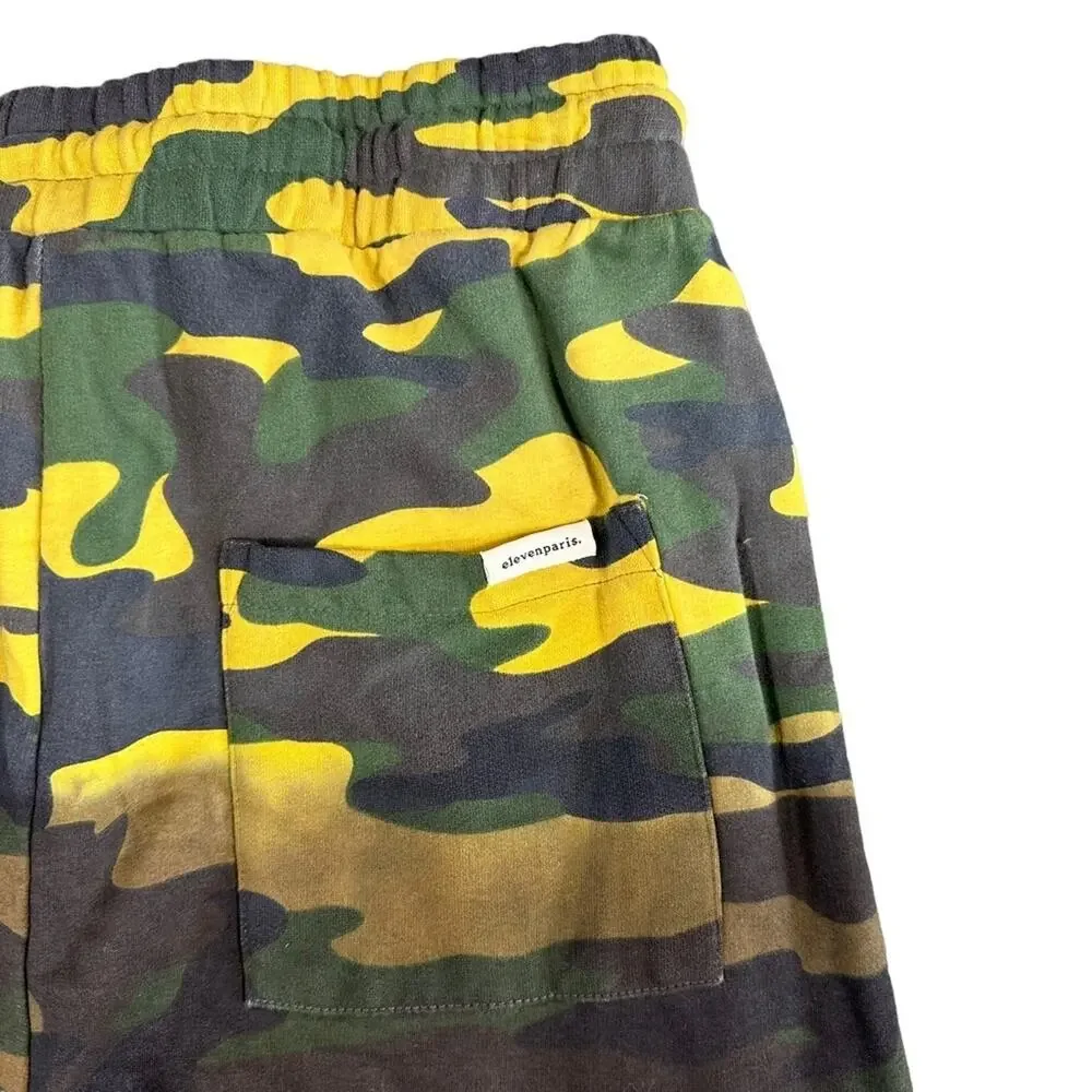 Eleven Paris Men's Acid Green‎ Camo Distressed Jogger Pants Size M
